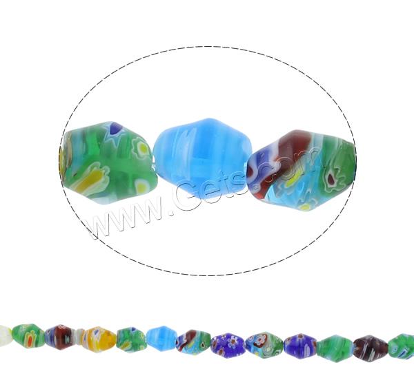 Millefiori Glass Beads, Bicone, handmade, different size for choice, mixed colors, Hole:Approx 1mm, Length:Approx 15.5 Inch, Sold By Strand