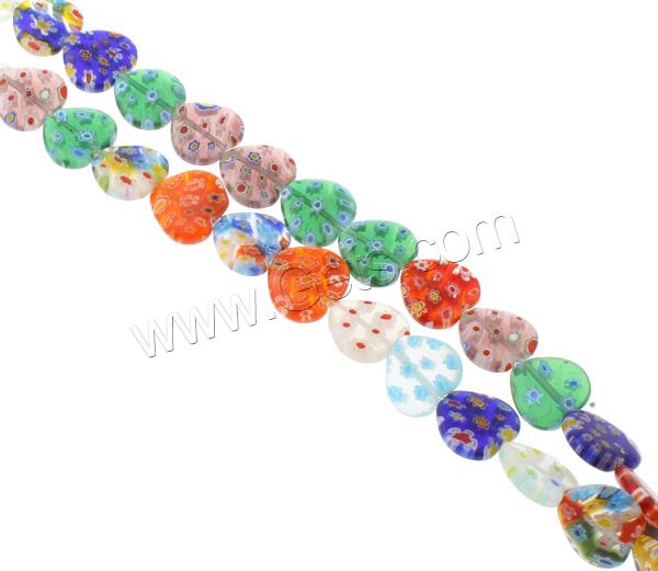 Millefiori Glass Beads, Heart, handmade, different size for choice, mixed colors, Hole:Approx 1mm, Length:Approx 14 Inch, Sold By Strand