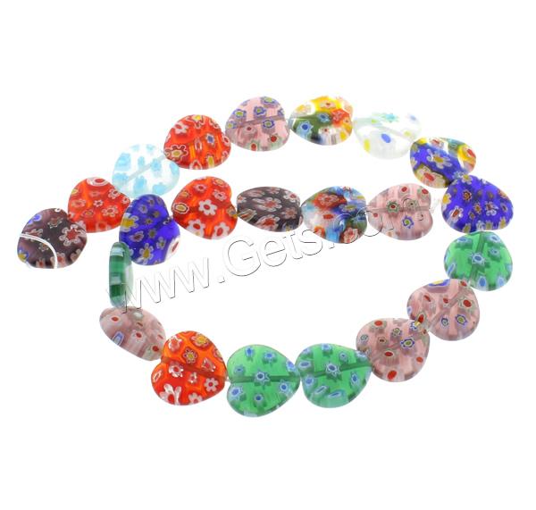 Millefiori Glass Beads, Heart, handmade, different size for choice, mixed colors, Hole:Approx 1mm, Length:Approx 14 Inch, Sold By Strand