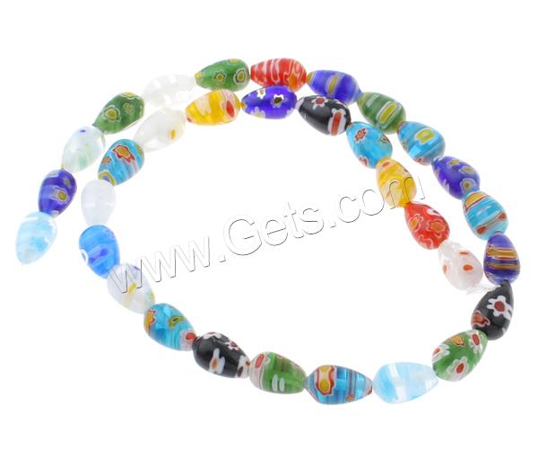 Millefiori Glass Beads, Teardrop, handmade, different size for choice, mixed colors, Hole:Approx 1mm, Length:Approx 15.5 Inch, Sold By Strand