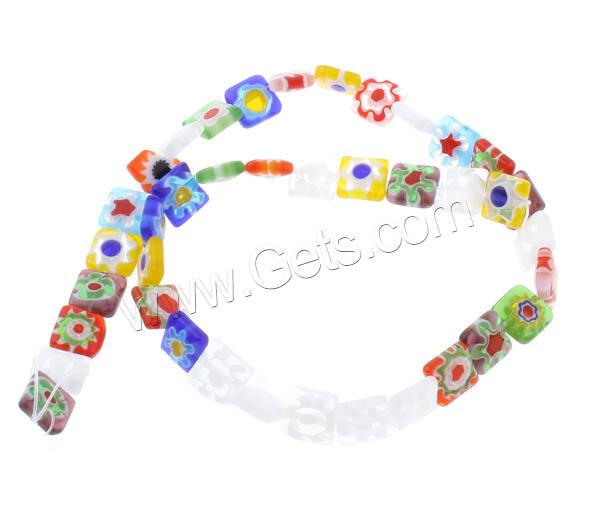 Millefiori Glass Beads, Square, handmade, different size for choice, mixed colors, Hole:Approx 1mm, Length:Approx 14.2 Inch, Approx 48PCs/Strand, Sold By Strand