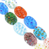 Millefiori Glass Beads, Flat Oval, handmade mixed colors Approx 1mm Approx 14.5 Inch 