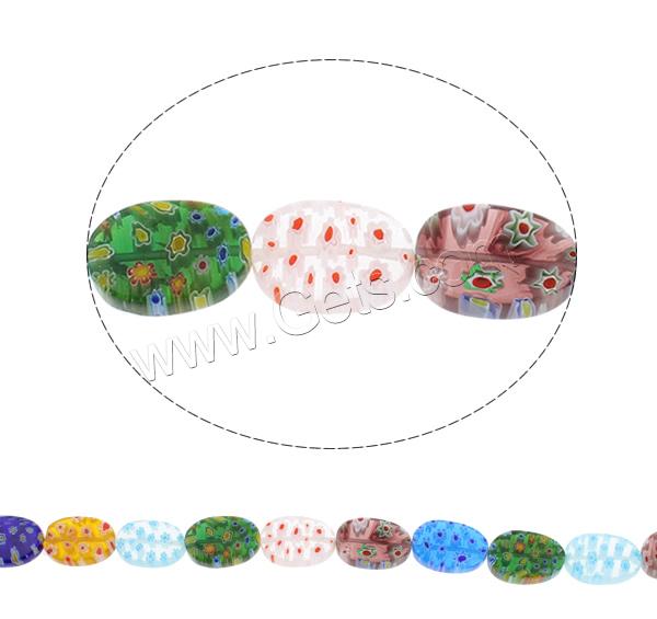 Millefiori Glass Beads, Flat Oval, handmade, different size for choice, mixed colors, Hole:Approx 1mm, Length:Approx 14.5 Inch, Sold By Strand