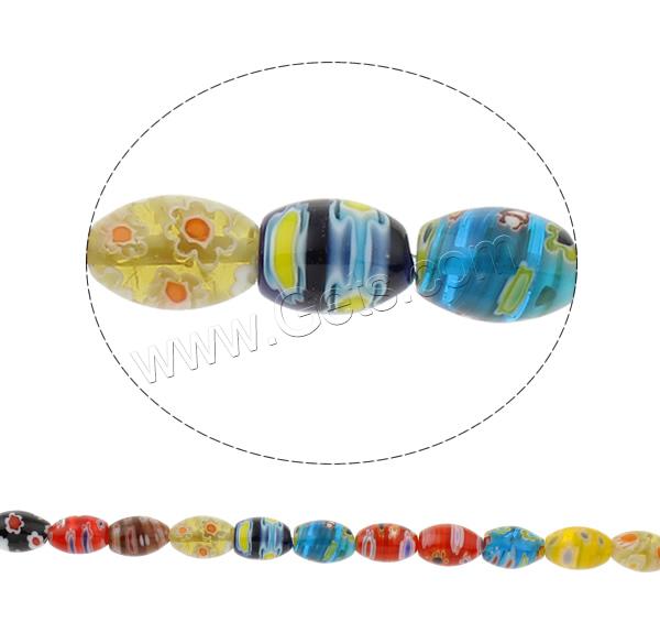 Millefiori Glasperlen, Glas Millefiori, oval, handgemacht, verschiedene Größen vorhanden, gemischte Farben, Bohrung:ca. 1mm, Länge:ca. 14.5 ZollInch, verkauft von Strang