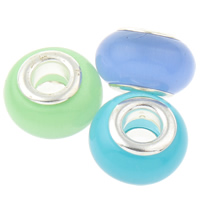 Perles style European en oeil de chat, rondelle, noyau double en laiton sans filetage, couleurs mélangées Environ 5mm, Vendu par PC