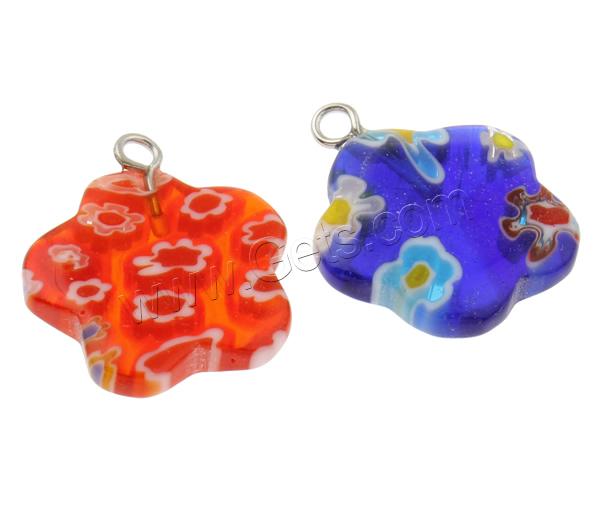 Millefiori Glass Pendants, with Iron, Flower, handmade, different size for choice, mixed colors, Hole:Approx 1.5mm, 200PCs/Bag, Sold By Bag