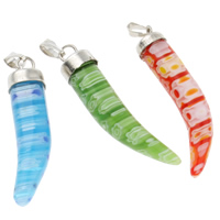 Millefiori Glass Pendants, with Iron, Pepper, handmade, mixed colors Approx 