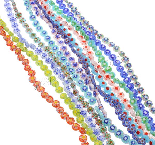 Perles en verre Millefiori, Plat rond, fait à la main, normes différentes pour le choix, couleurs mélangées, Trou:Environ 1mm, Longueur:Environ 14.5 pouce, Vendu par brin