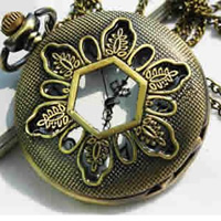 Uhr-Halskette, Eisenkette, mit Zinklegierung Zifferblatt, flache Runde, 45mm, Länge:ca. 31 ZollInch, verkauft von Strang