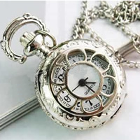 Collar De Reloj, cadena de hierro, con dial de aleación de cinc, Redondo aplanado, hueco, 25mm, longitud:aproximado 31 Inch, Vendido por Sarta