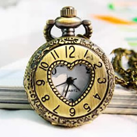 Uhr-Halskette, Eisenkette, mit Zinklegierung Zifferblatt, flache Runde, 25mm, Länge:ca. 31 ZollInch, verkauft von Strang