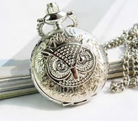 Uhr-Halskette, Zinklegierung, mit Glas, flache Runde, Platinfarbe platiniert, Twist oval, 25mm, Länge:ca. 31 ZollInch, verkauft von Strang