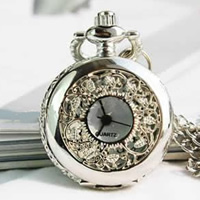 Watch Necklace, Zinc Alloy, Flat Round, silver color plated, twist oval chain, 25mm Approx 31 Inch 