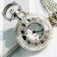 Watch Necklace, Zinc Alloy, Flat Round, silver color plated, twist oval chain, 25mm Approx 31 Inch 