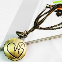 Watch Necklace, Zinc Alloy, with Glass, Flat Round, plated, twist oval chain, 25mm Approx 31 Inch 