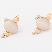 Zinc Alloy Stud Earring, with Cats Eye, stainless steel post pin, Wing Shape, gold color plated, nickel, lead & cadmium free 