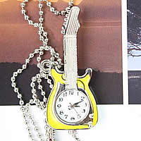 Uhr-Halskette, Zinklegierung, Gitarre, gelb, Länge:23 ZollInch, verkauft von Strang