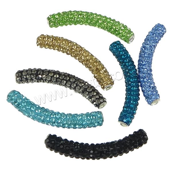 Brass Curved Tube Beads, with Rhinestone Clay Pave, plated, with 140 pcs rhinestone, more colors for choice, 40x6mm, Hole:Approx 2mm, Sold By PC