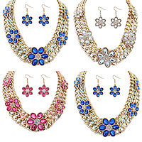 Statement Jewelry Sets, Zinc Alloy, earring & necklace, with Satin Ribbon & Crystal, stainless steel earring hook, with 3.1Inch extender chain, gold color plated, faceted & with rhinestone nickel, lead & cadmium free, 40mm Approx 14.9 Inch 