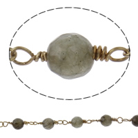 Labradorite Connector, with Brass, Round, faceted & 1/1 loop, original color, nickel, lead & cadmium free, 6mmuff0c15-16mm Approx 1mm 