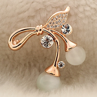 Cats Eye Brooch, Zinc Alloy, with Cats Eye, Cherry, rose gold color plated, with rhinestone, nickel, lead & cadmium free 