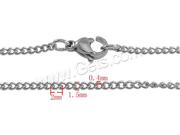 Fashion Stainless Steel Necklace Chain, different length for choice & twist oval chain, original color, 2x1.5x0.4mm, Sold By Strand