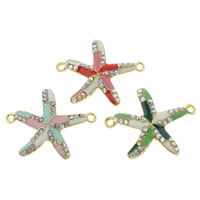 Animal Zinc Alloy Connector, Starfish, gold color plated, enamel & with rhinestone & 1/1 loop nickel, lead & cadmium free Approx 2mm 