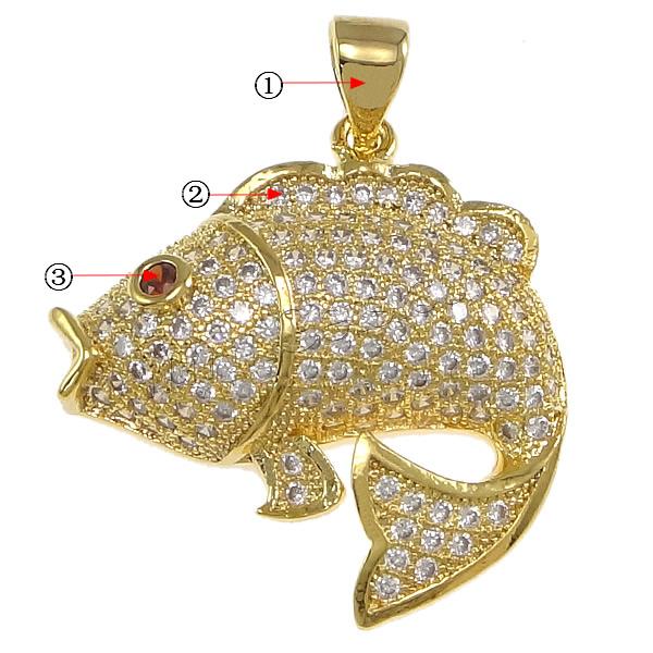 Cubic Zirconia Micro Pave Brass Pendant, Fish, plated, micro pave cubic zirconia, more colors for choice, 22x24x5mm, Hole:Approx 3x4mm, Sold By PC