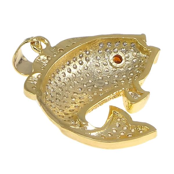 Cubic Zirconia Micro Pave Brass Pendant, Fish, plated, micro pave cubic zirconia, more colors for choice, 22x24x5mm, Hole:Approx 3x4mm, Sold By PC