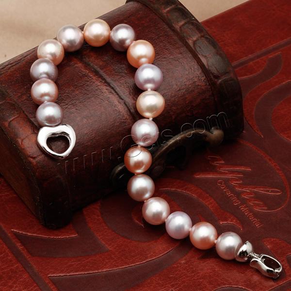 Cultured Freshwater Pearl Bracelets, sterling silver foldover clasp, Round, natural, different size for choice, multi-colored, Length:Approx 7 Inch, Sold By Strand