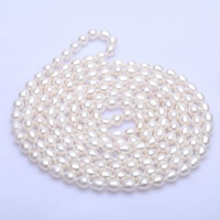 Natural Freshwater Pearl Long Necklace, Rice white, 7-8mm 