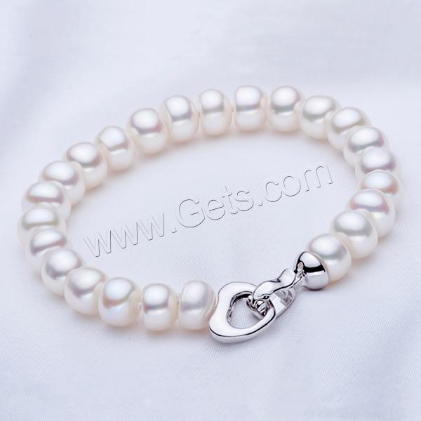 Bracelets de perles, perle d'eau douce cultivée, laiton boucle déployante, bouton, naturel, longueur différente pour le choix, plus de couleurs à choisir, 9-10mm, Vendu par brin