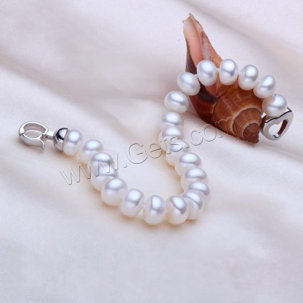 Perlen Armbänder, Natürliche kultivierte Süßwasserperlen, Messing Fold Over Verschluss, Knopf, natürlich, unterschiedliche Länge der Wahl, keine, 9-10mm, verkauft von Strang