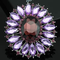Crystal Brooch, Zinc Alloy, with Crystal, Flower, platinum color plated, faceted & with rhinestone, purple, nickel, lead & cadmium free 