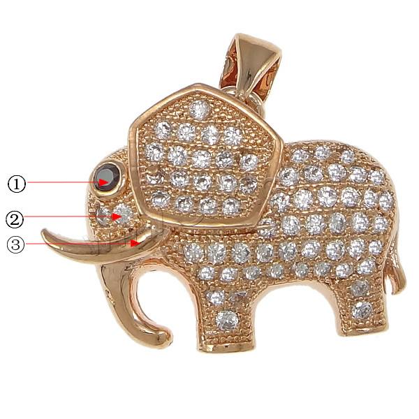 Cubic Zirconia Micro Pave Brass Pendant, Elephant, plated, micro pave cubic zirconia & hollow, more colors for choice, 23x17x8mm, Hole:Approx 4x5mm, Sold By PC