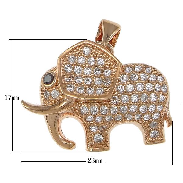 Cubic Zirconia Micro Pave Brass Pendant, Elephant, plated, micro pave cubic zirconia & hollow, more colors for choice, 23x17x8mm, Hole:Approx 4x5mm, Sold By PC