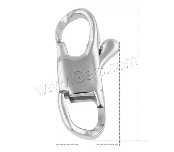 Stainless Steel Lobster Claw Clasp, different size for choice, original color, Hole:Approx 3x4mm, Sold By PC
