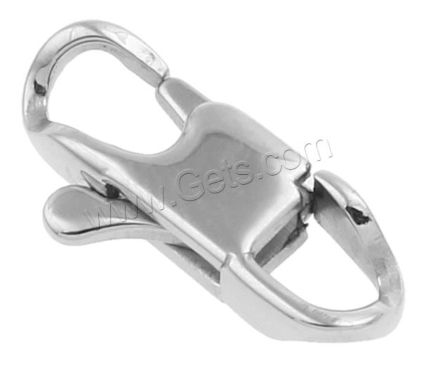 Stainless Steel Lobster Claw Clasp, different size for choice, original color, Hole:Approx 3x4mm, Sold By PC