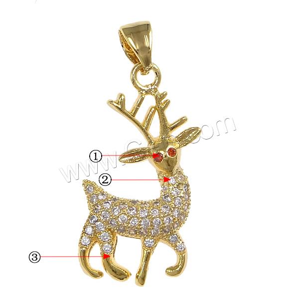 Cubic Zirconia Micro Pave Brass Pendant, Deer, plated, micro pave cubic zirconia, more colors for choice, 16x24x3mm, Hole:Approx 4x5mm, Sold By PC