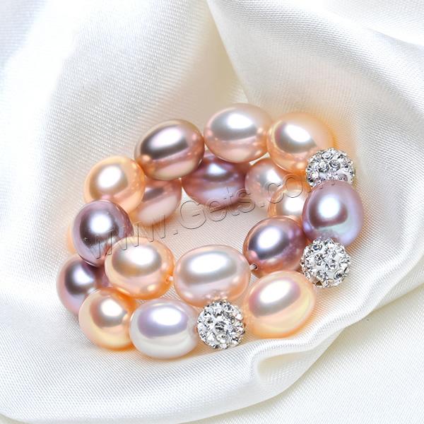 Cultured Freshwater Pearl Bracelets, with Clay Pave, Rice, natural, different size for choice & with cubic zirconia, multi-colored, Length:Approx 7 Inch, Sold By Strand