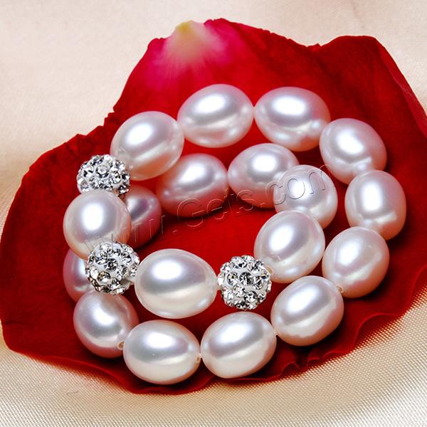 Bracelets de perles, perle d'eau douce cultivée, avec Clay Pave, riz, naturel, normes différentes pour le choix & avec zircone cubique, plus de couleurs à choisir, Longueur:Environ 7 pouce, Vendu par brin