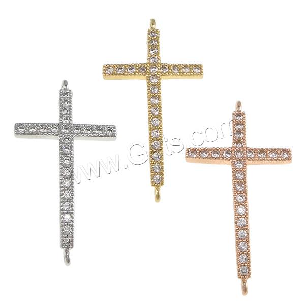 Cubic Zirconia Micro Pave Brass Connector, Cross, plated, micro pave cubic zirconia & 1/1 loop, more colors for choice, 16x31x2mm, Hole:Approx 1.5mm, Sold By PC