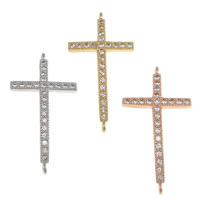 Cubic Zirconia Micro Pave Brass Connector, Cross, plated, micro pave cubic zirconia & 1/1 loop Approx 1.5mm 