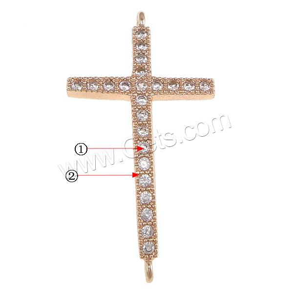 Cubic Zirconia Micro Pave Brass Connector, Cross, plated, micro pave cubic zirconia & 1/1 loop, more colors for choice, 16x31x2mm, Hole:Approx 1.5mm, Sold By PC