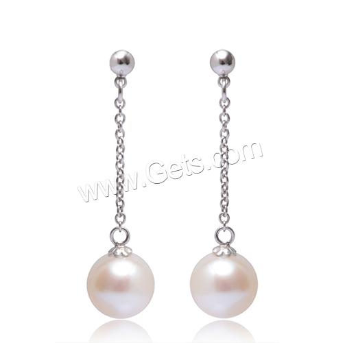 Freshwater Pearl Drop Earring, with Brass, Round, natural, different size for choice, white, Sold By Pair