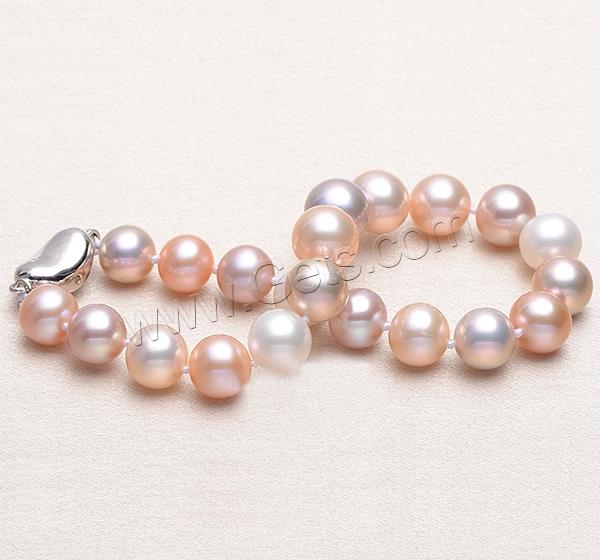 Cultured Freshwater Pearl Bracelets, brass bayonet clasp, Round, natural, different length for choice, multi-colored, 8-9mm, Sold By Strand