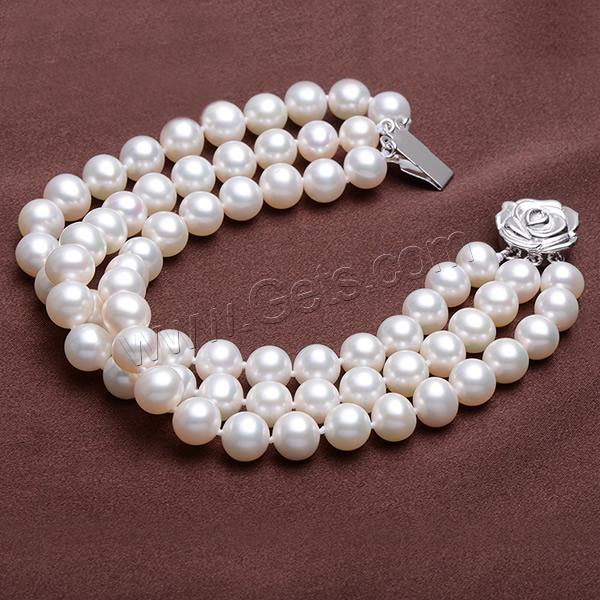 Cultured Freshwater Pearl Bracelets, brass box clasp, Potato, natural, different length for choice & 3-strand, more colors for choice, 7-8mm, Sold By Strand