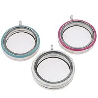 Zinc Alloy Floating Charm Pendant, with Glass, Flat Round, platinum color plated, enamel nickel, lead & cadmium free Approx 4mm 