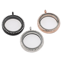 Zinc Alloy Floating Charm Pendant, with Glass, Flat Round, plated, with rhinestone nickel, lead & cadmium free Approx 4mm 