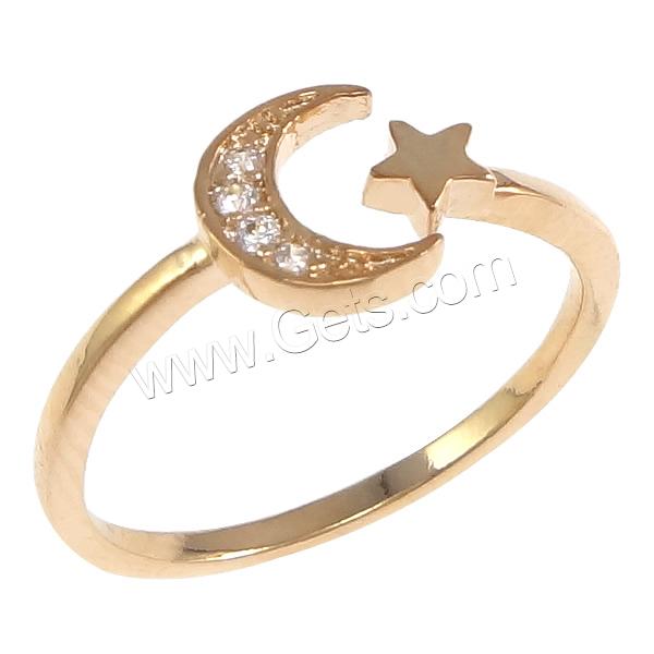 Cubic Zirconia Micro Pave Brass Finger Ring, Moon and Star, plated, different size for choice & micro pave cubic zirconia, more colors for choice, 7mm, Sold By PC